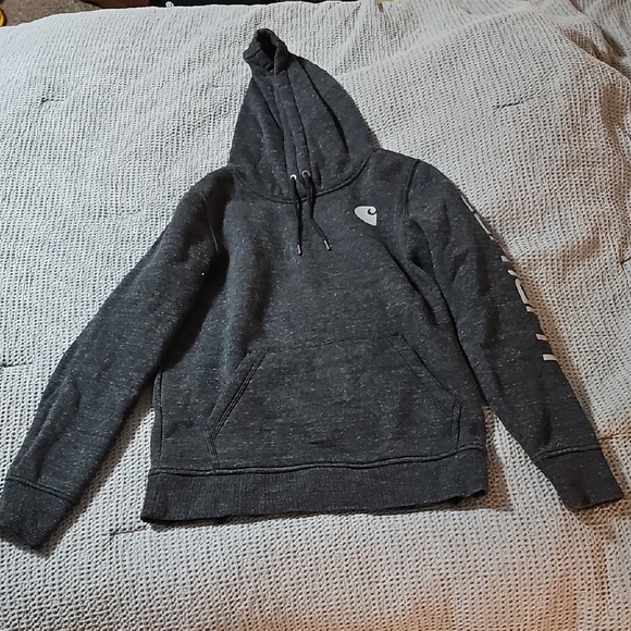 Carhartt Tops - Carhartt Women’s Midweight Hoodie – Dark Gray Logo Sleeve Pullover